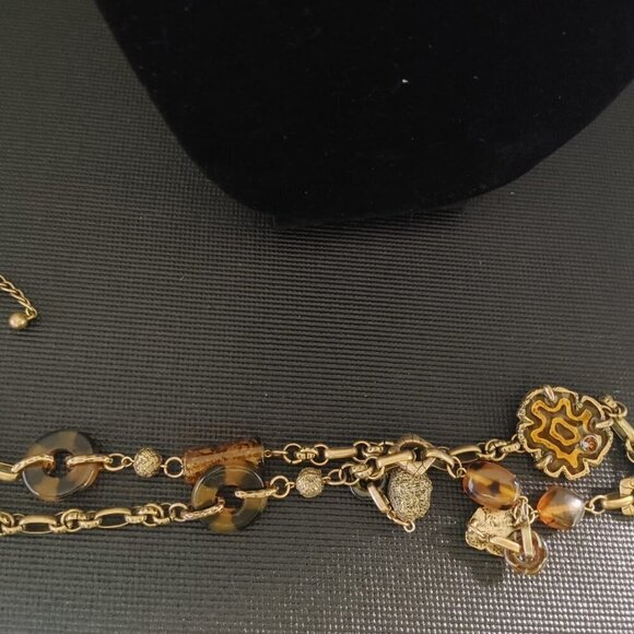 Chico's Gold Tone Amber Beads Statement Necklace 28" - Picture 2 of 7